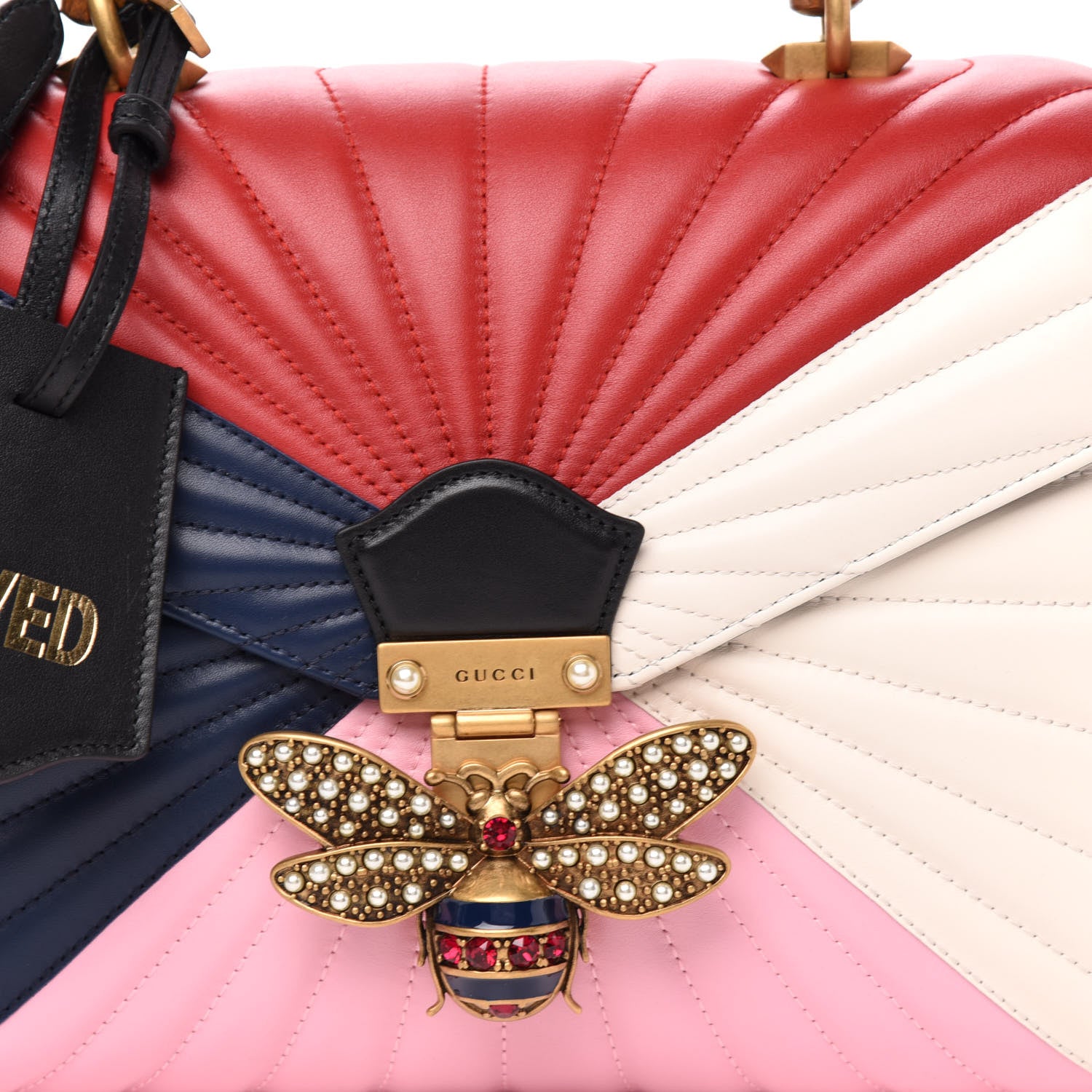 Gucci Calfskin Bamboo Trapuntata Queen Margaret Top Handle Bag Blue Agata Hibiscus Red Mystic White Sugar Pink 11 of 11