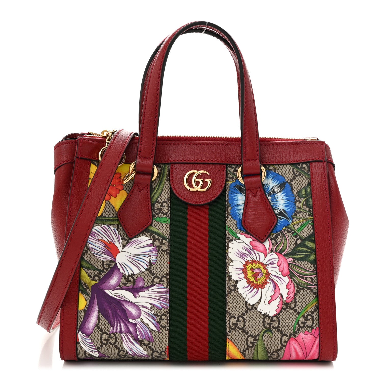 Gucci GG Supreme Monogram Flora Web Small Ophidia Tote Bag Red 1 of 10