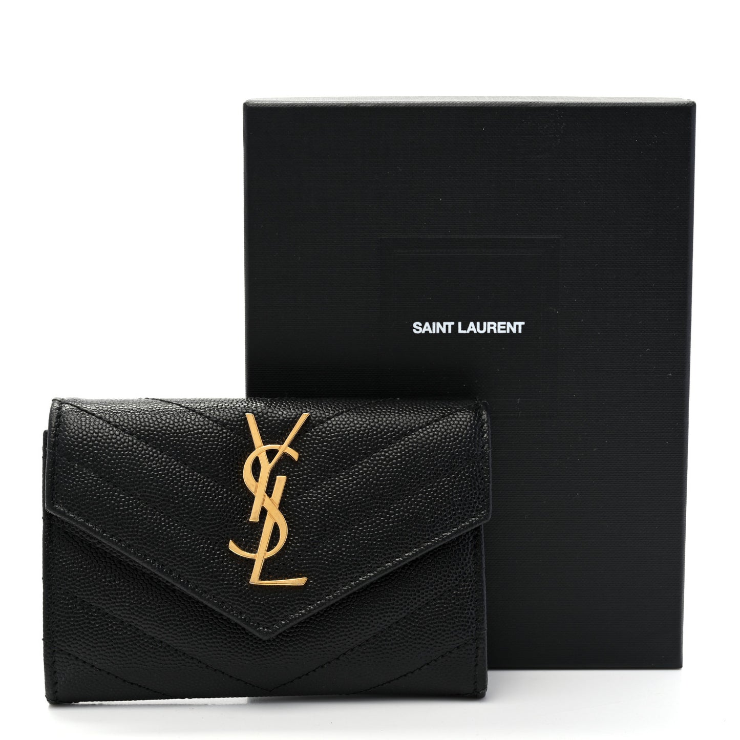Grain De Poudre Matelasse Chevron Small Monogram Envelope Wallet Black