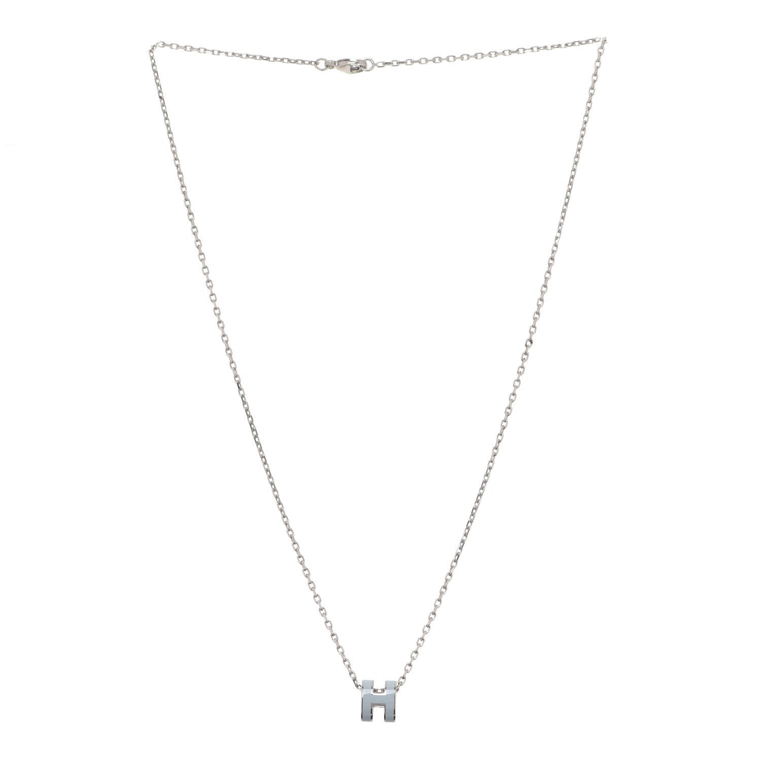 Hermes Lacquered Palladium Mini Pop H Pendant Necklace Bleu Zephyr 3 of 7
