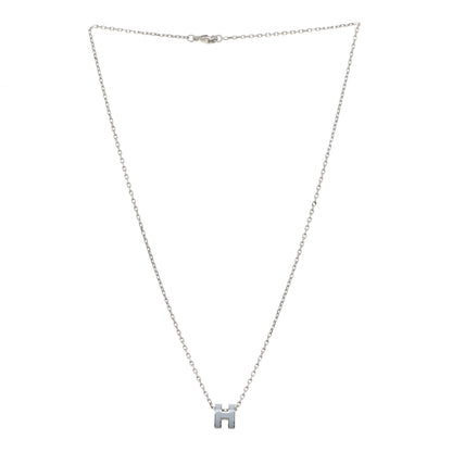 Hermes Lacquered Palladium Mini Pop H Pendant Necklace Bleu Zephyr 3 of 7