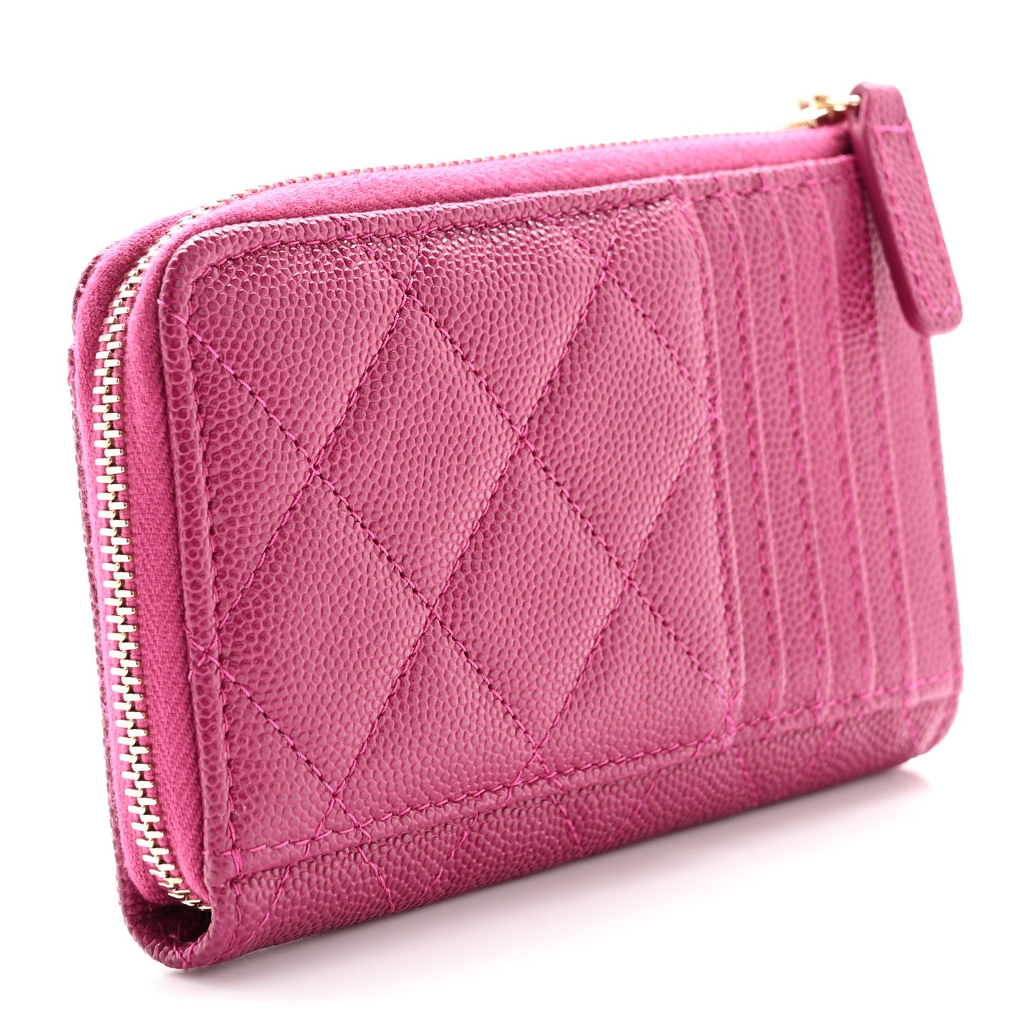 Caviar Quilted CC Zip Around Card Holder Dark Pink