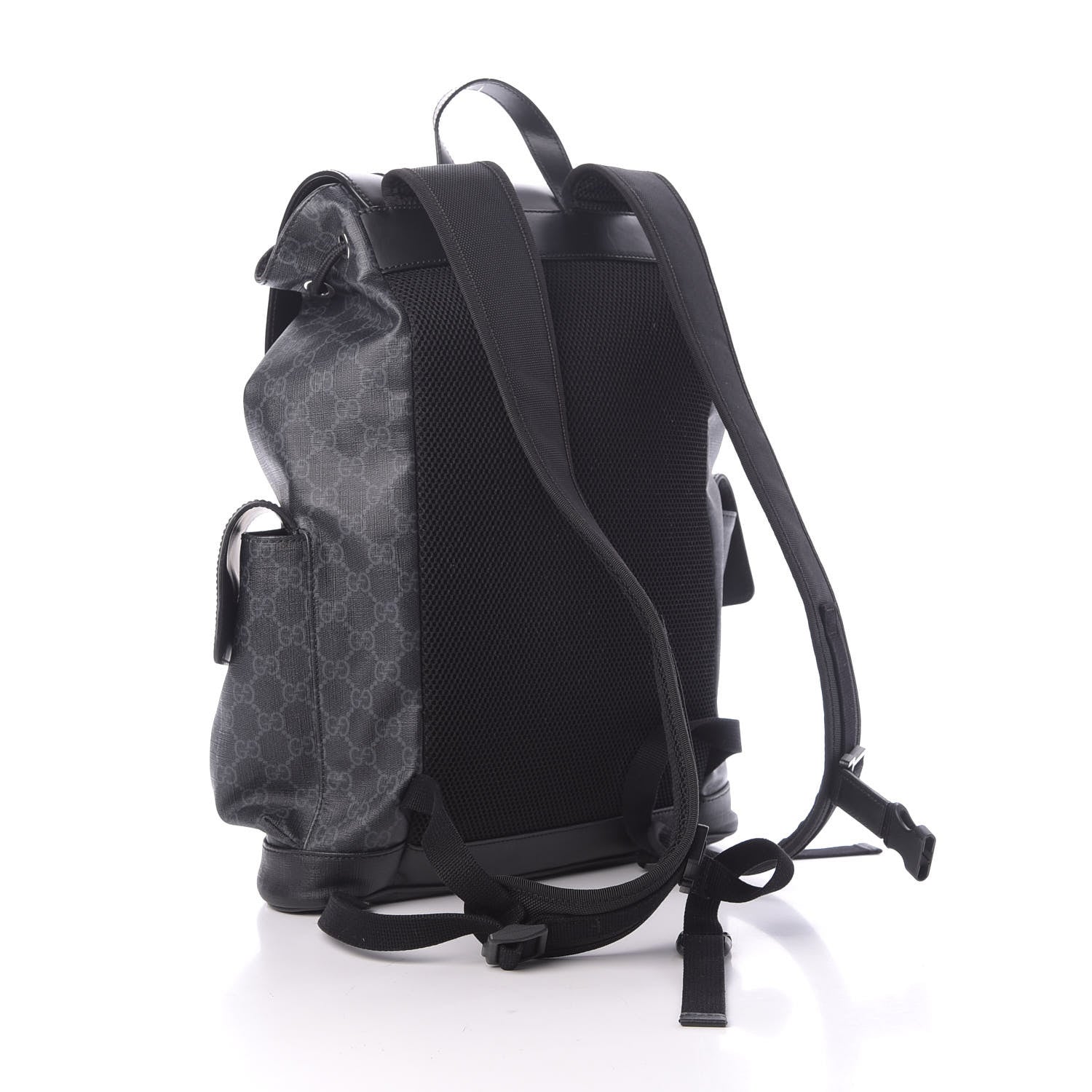 Gucci Soft GG Supreme Monogram Appia Calfskin Web Double Buckle Backpack Black 2 of 10