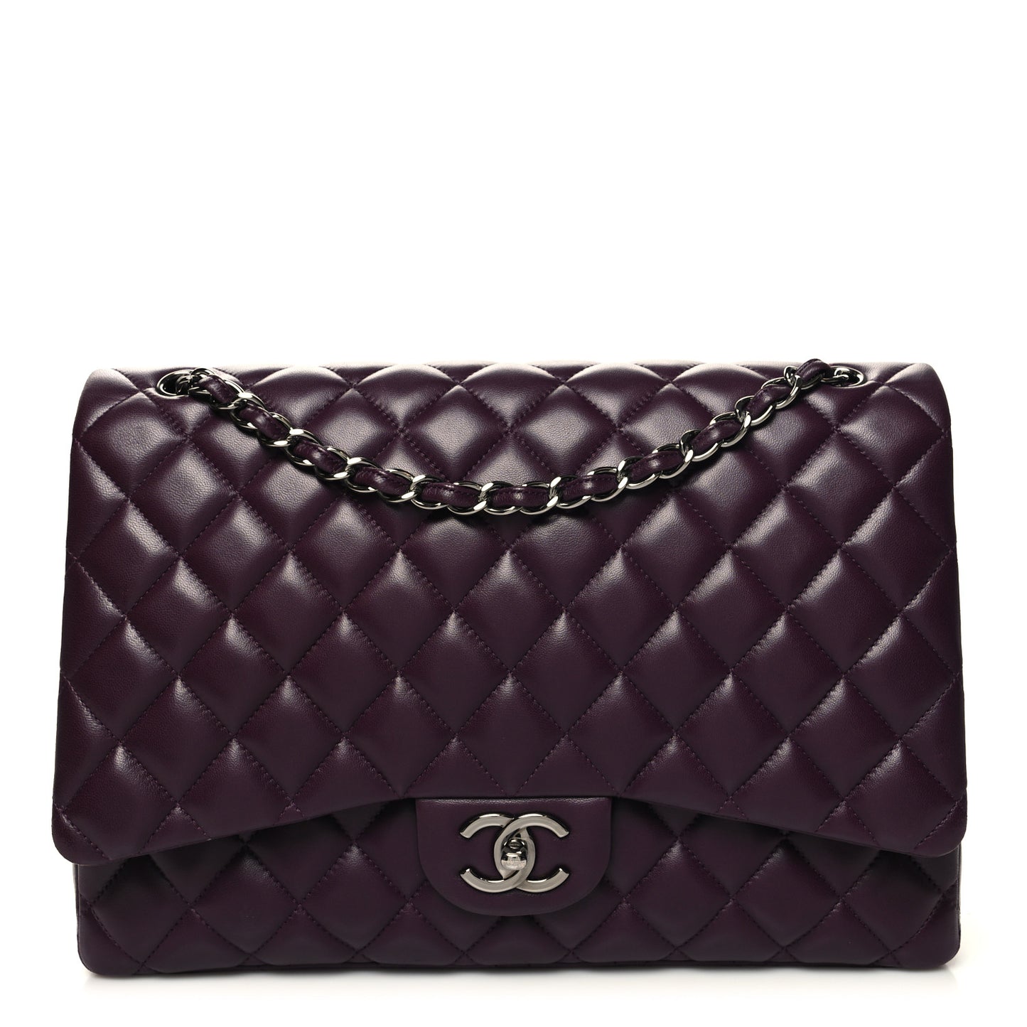Lambskin Quilted Maxi Double Flap Plum