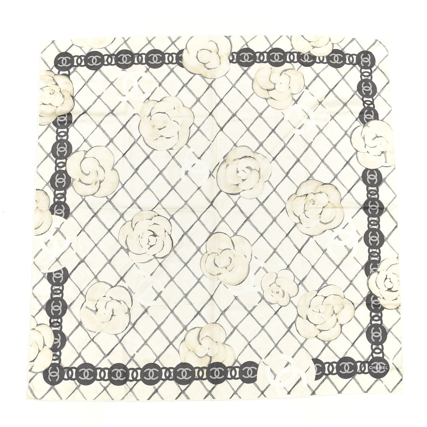 Silk Camellia CC Square Scarf Ivory