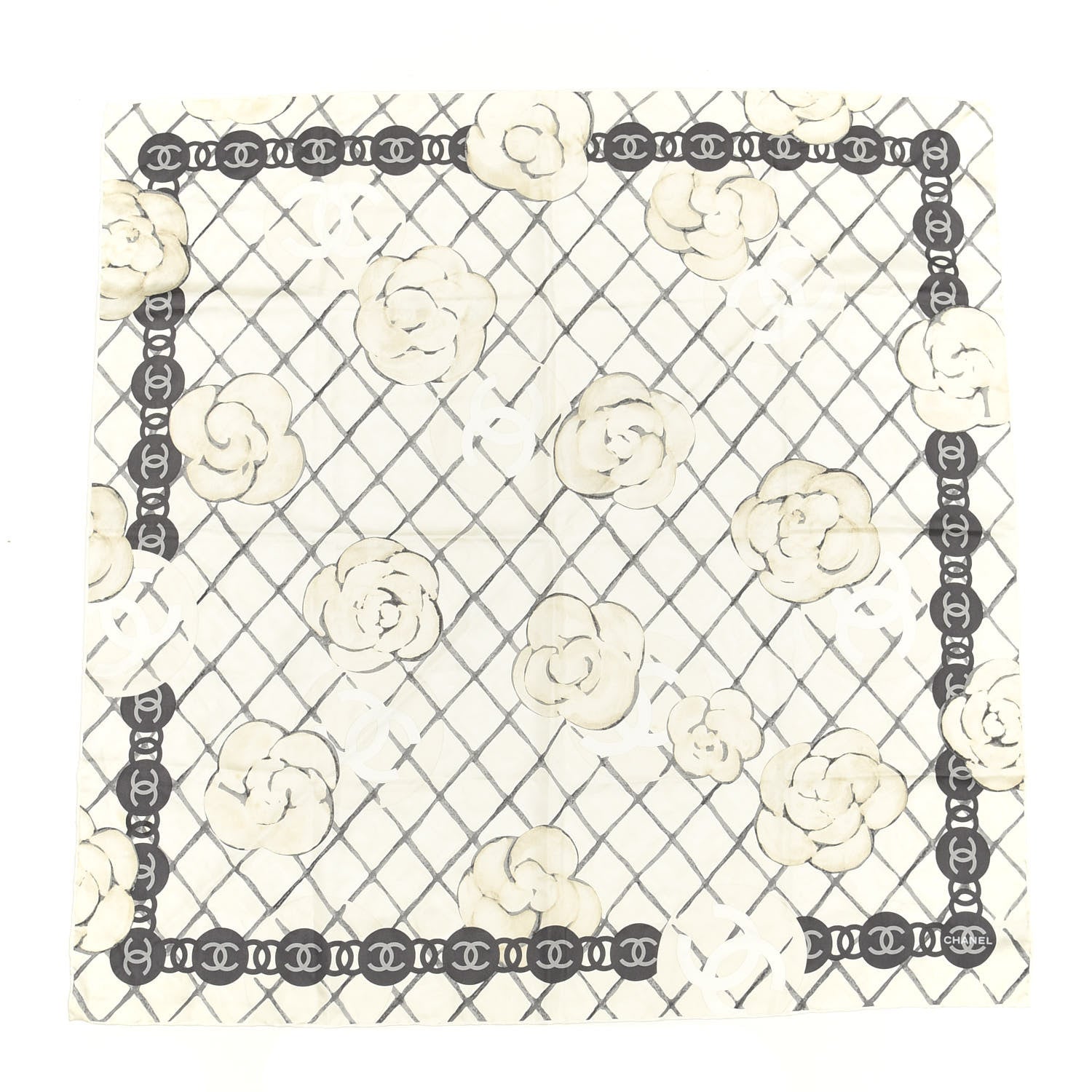 Chanel Silk Camellia CC Square Scarf Ivory 1 of 5