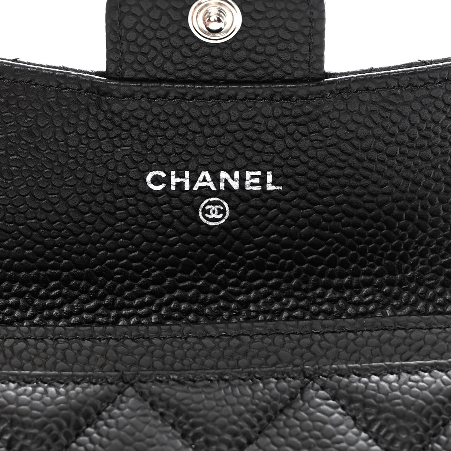 Caviar Quilted Flap Card Holder Wallet Black