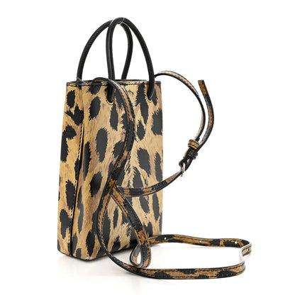 Balenciaga Smooth Calfskin Leopard Print Logo Shopping Phone Holder Bag Beige Black 3 of 11