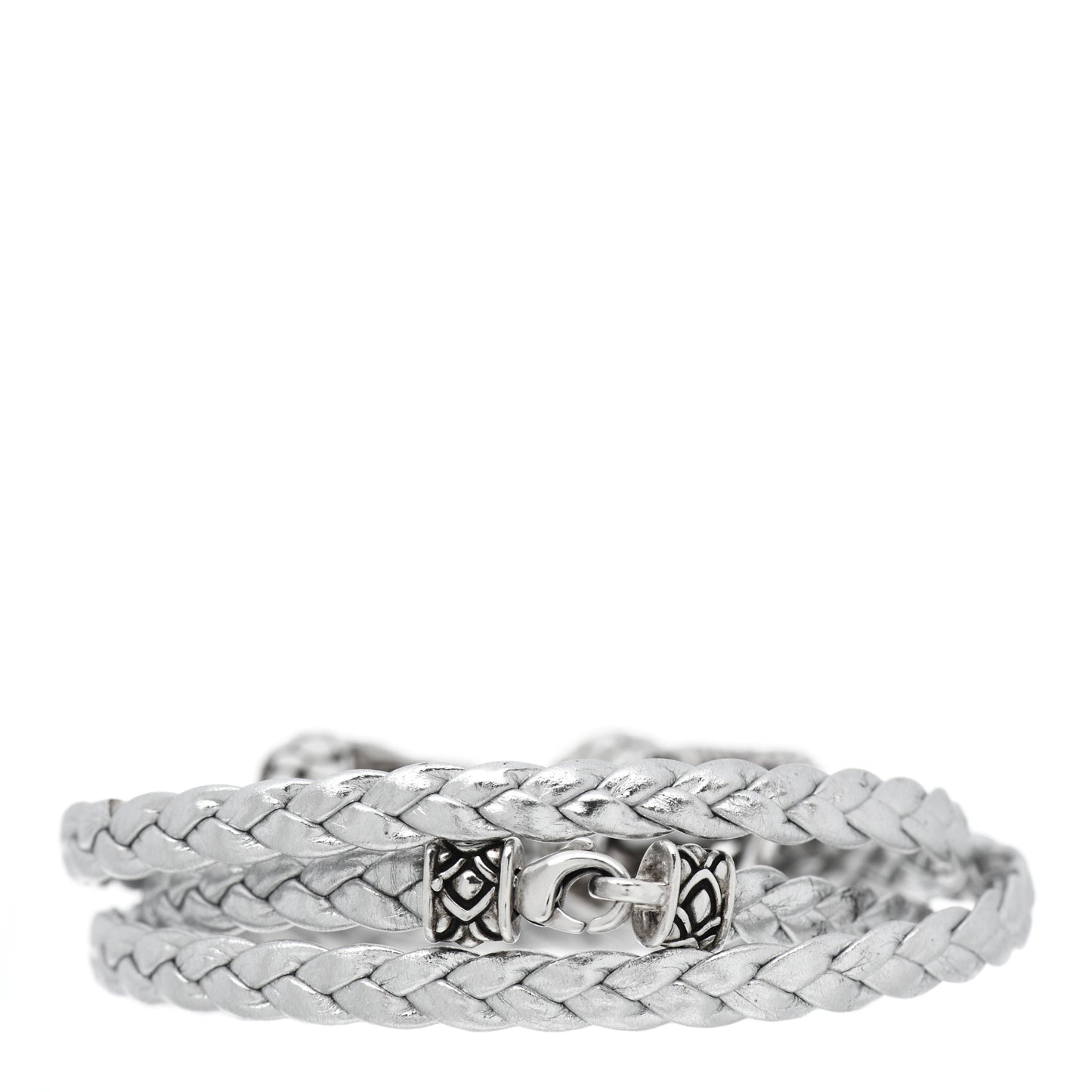 Sterling Silver Leather Naga Dragon Triple Wrap Bracelet Silver
