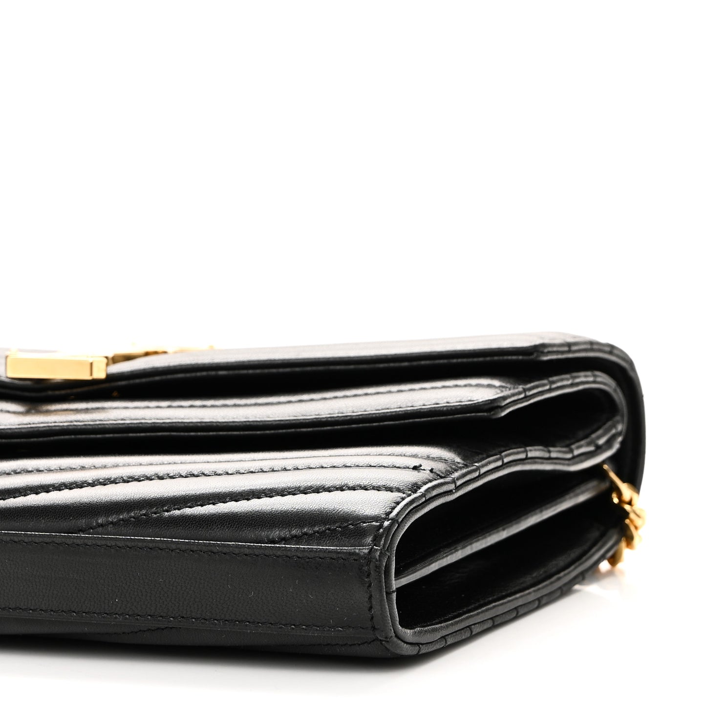 Lambskin Matelasse Chevron Monogram Sulpice Chain Wallet Black