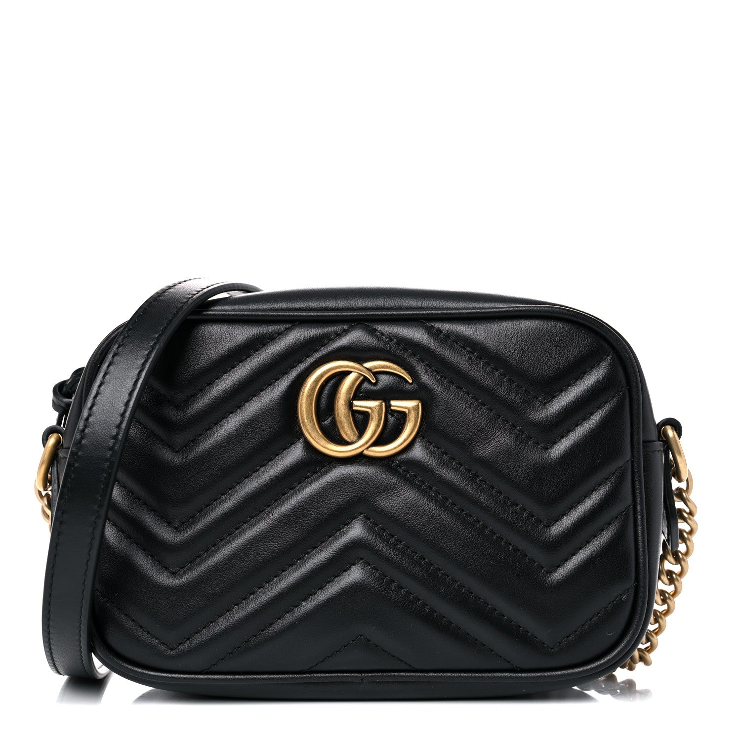 Gucci Calfskin Matelasse Mini GG Marmont Chain Shoulder Bag Black 1 of 12