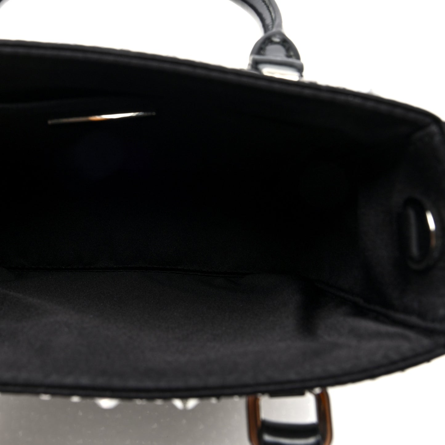 Satin Crystal Metal Triangle Logo Small Double Handle Crossbody Tote Metal