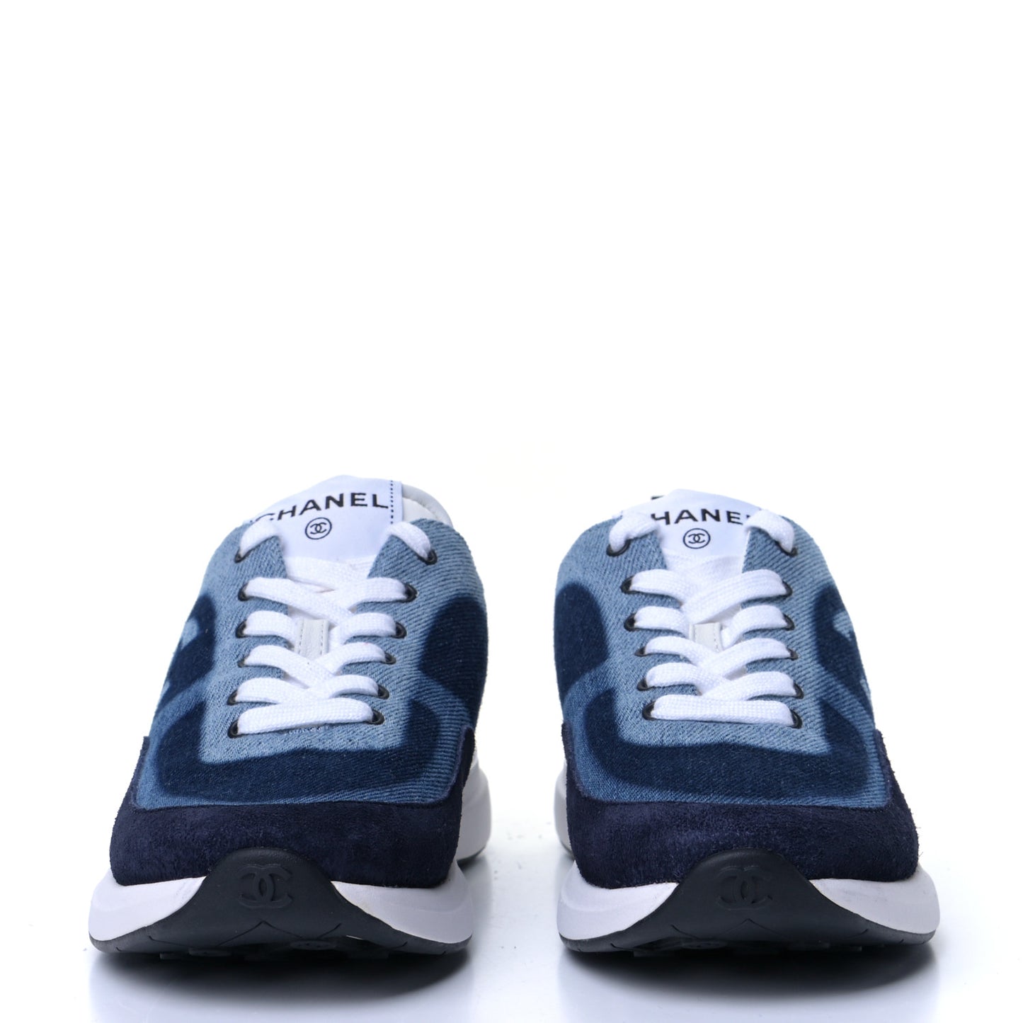 Denim Suede Calfskin Womens CC Sneakers 36.5 Dark Blue