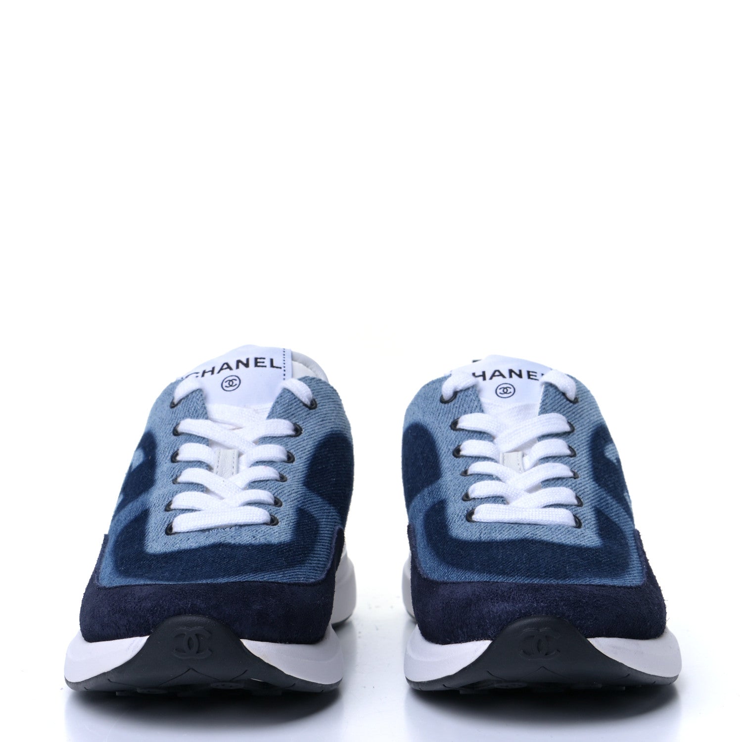 Chanel Denim Suede Calfskin Womens CC Sneakers 36.5 Dark Blue 1 of 9