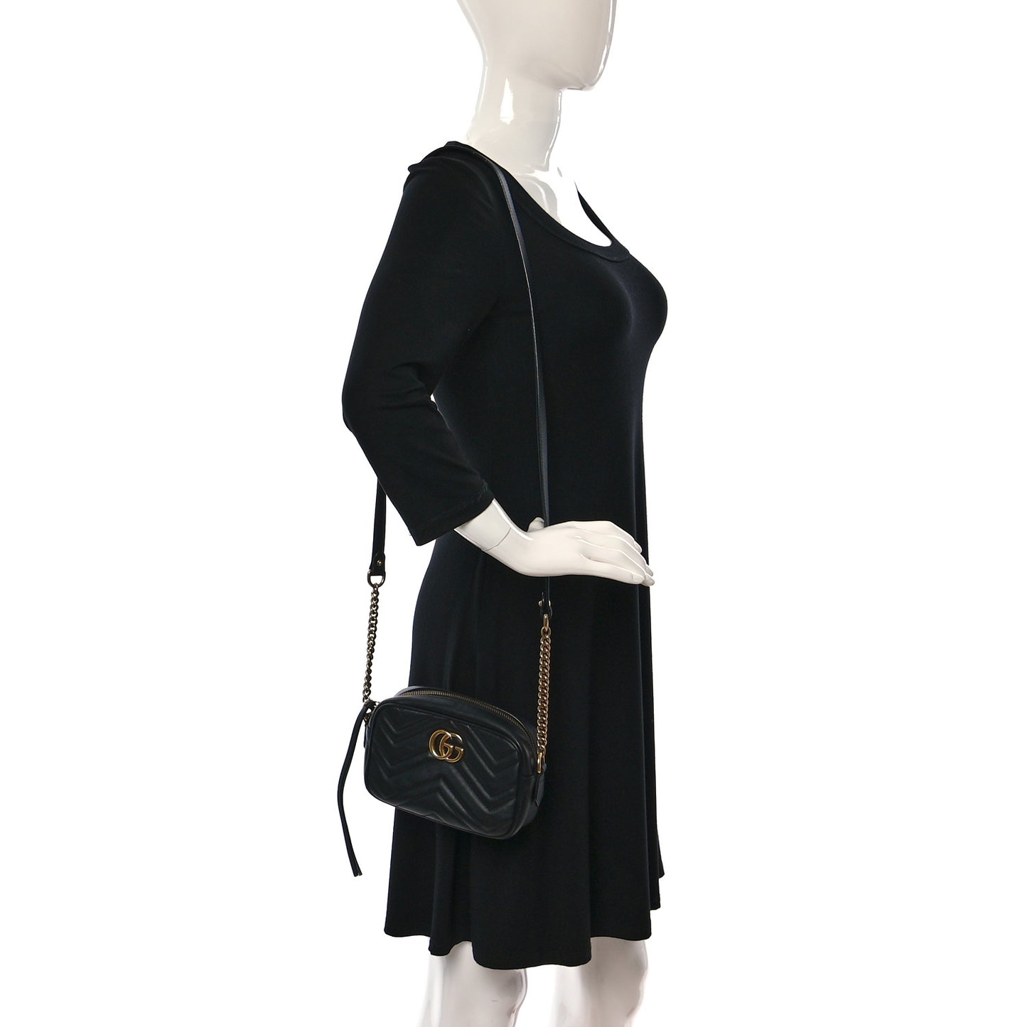 Calfskin Matelasse Mini GG Marmont Chain Shoulder Bag Black