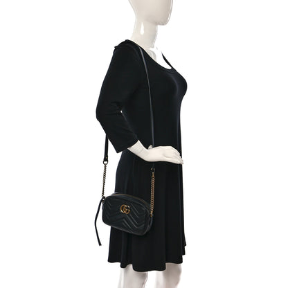 Gucci Calfskin Matelasse Mini GG Marmont Chain Shoulder Bag Black 2 of 10