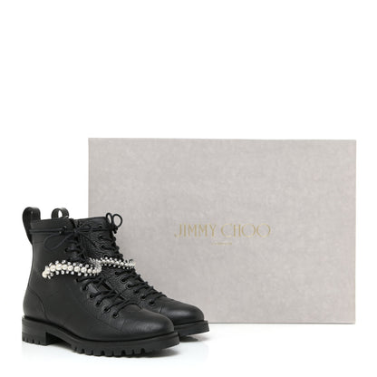Jimmy Choo Grained Goatskin Pearl Crystal Embellished Cruz Combat Boots 36 Grey 13 of 13