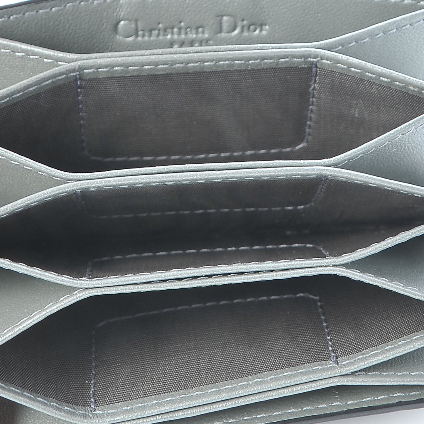 Metallic Grained Calfskin Cannage Lady Dior 5-Gusset Card Holder Silver