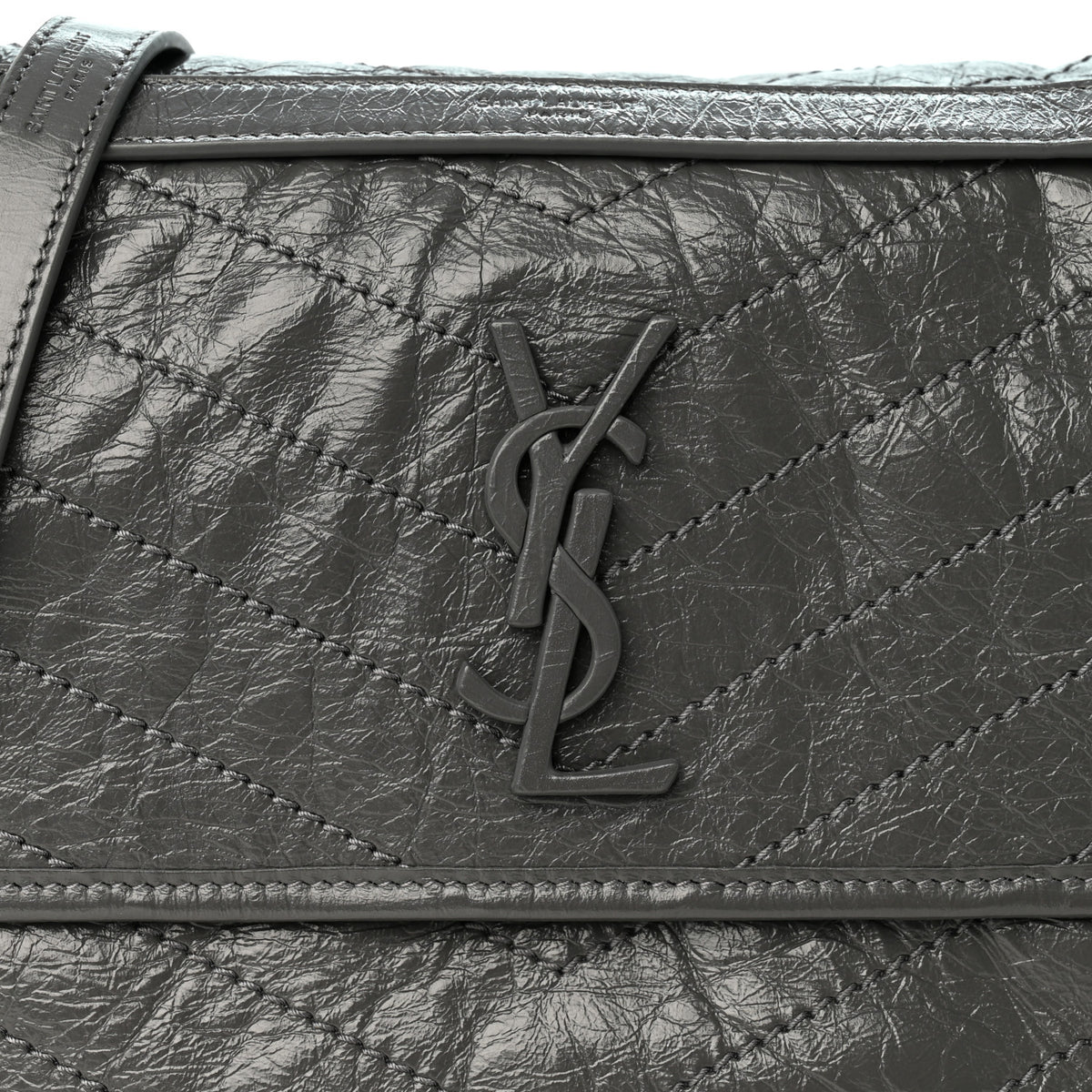 Saint Laurent Crinkled Calfskin Matelasse Monogram Medium Niki Chain Satchel Fog 8 of 10