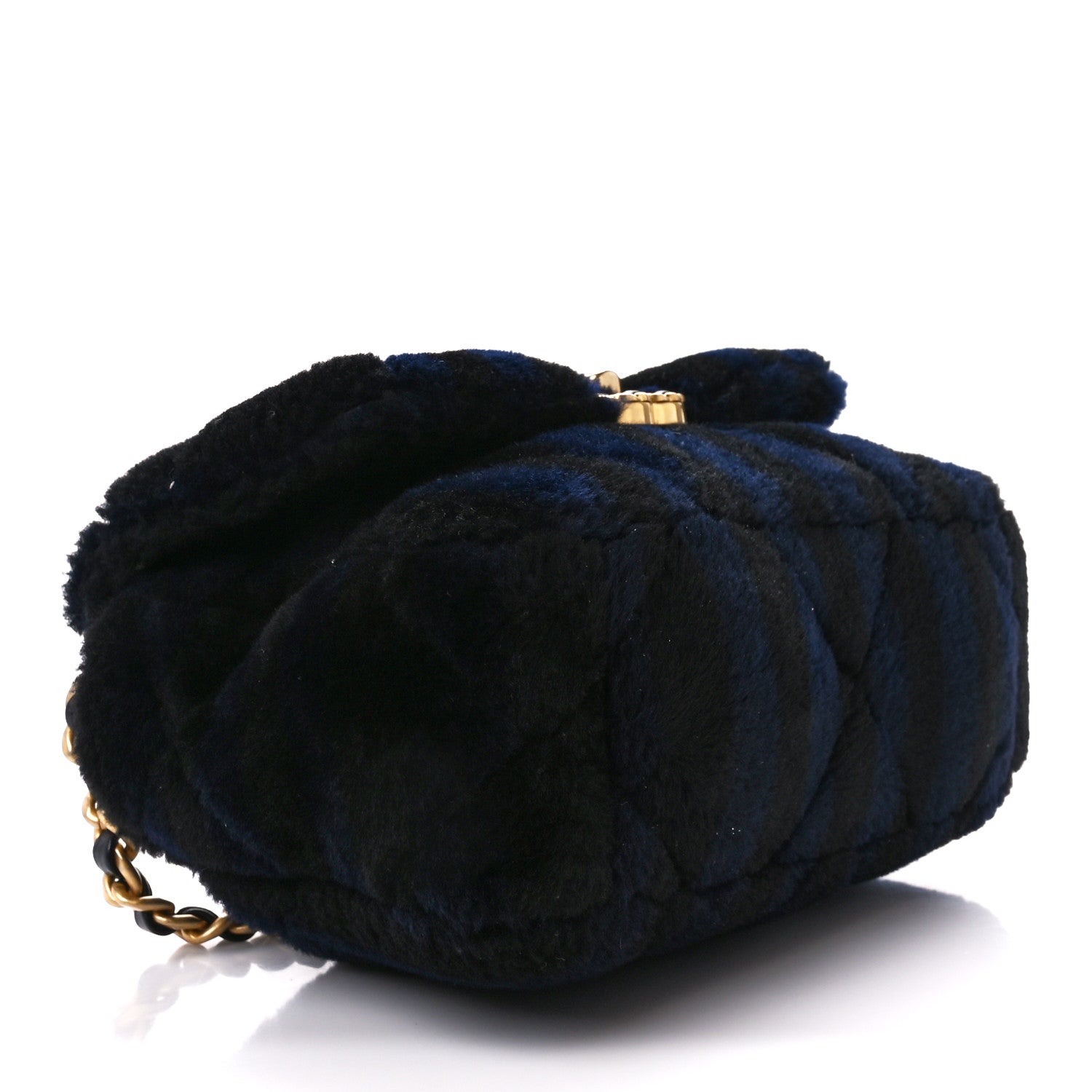 Chanel Shearling Striped Medium Chanel 19 Flap Blue Black 4 of 10