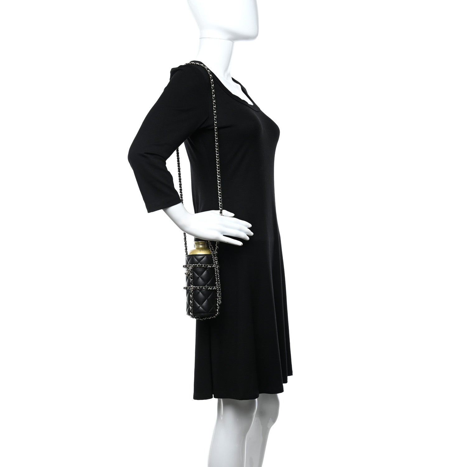 Chanel Lambskin Quilted CC To Drink Water Bottle Black Gold 2 of 8