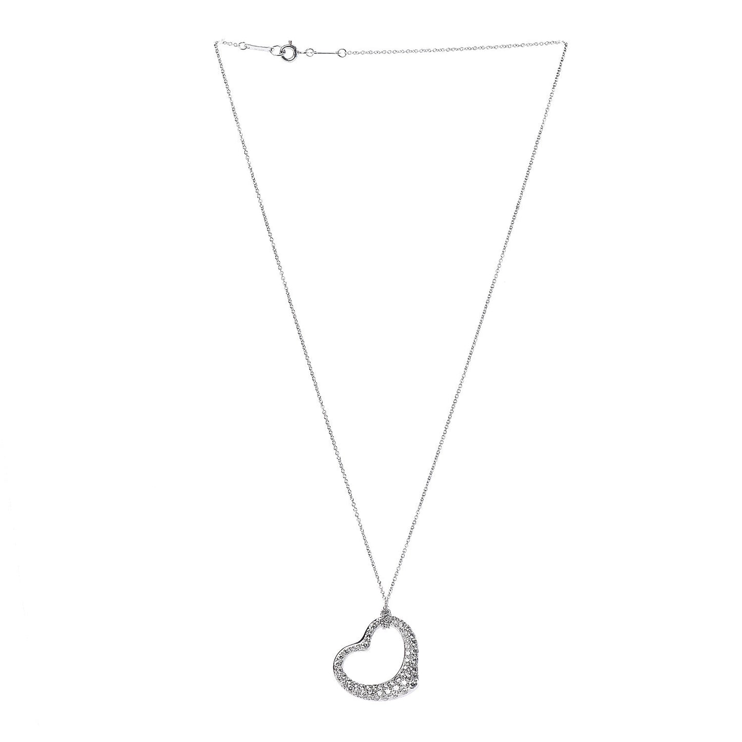 Platinum Diamond 22mm Elsa Peretti Open Heart Pave Pendant Necklace