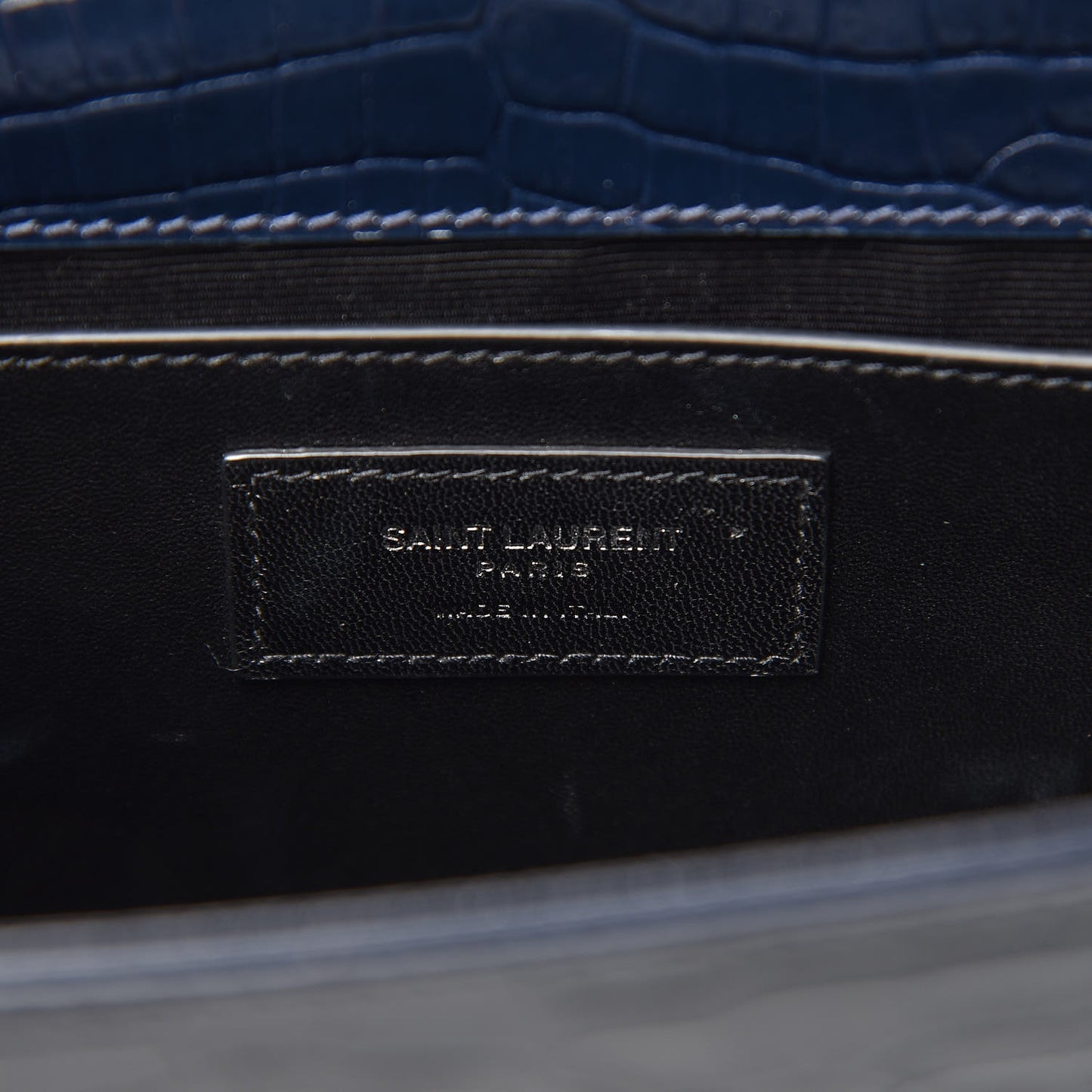 Calfskin Crocodile Embossed Medium Classic Monogram Kate Tassel Satchel Blue Sapphire