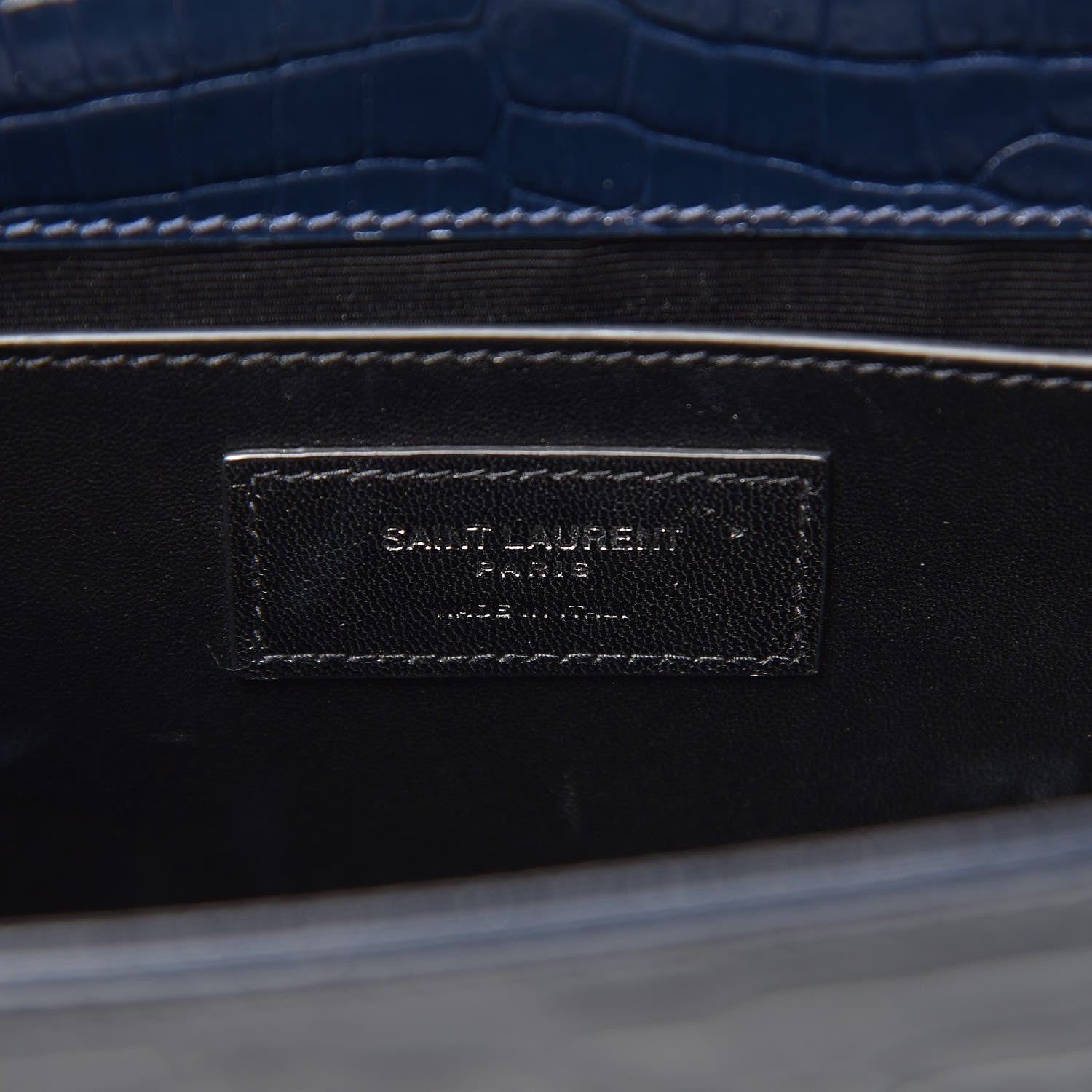 Saint Laurent Calfskin Crocodile Embossed Medium Classic Monogram Kate Tassel Satchel Blue Sapphire 7 of 10