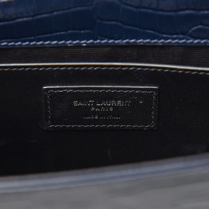 Saint Laurent Calfskin Crocodile Embossed Medium Classic Monogram Kate Tassel Satchel Blue Sapphire 7 of 10