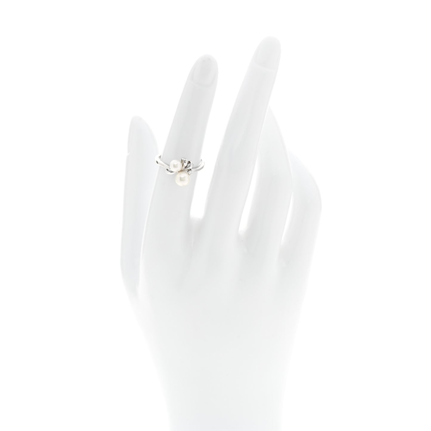18K White Gold Diamond Akoya Cultured Pearl Ribbon Ring 51 5.75