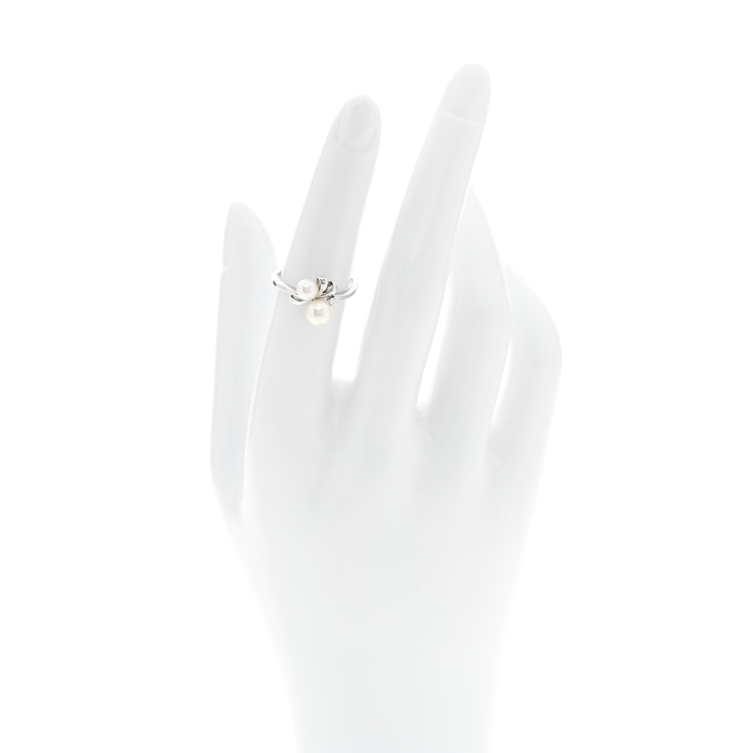 Mikimoto 18K White Gold Diamond Akoya Cultured Pearl Ribbon Ring 51 5.75 2 of 5