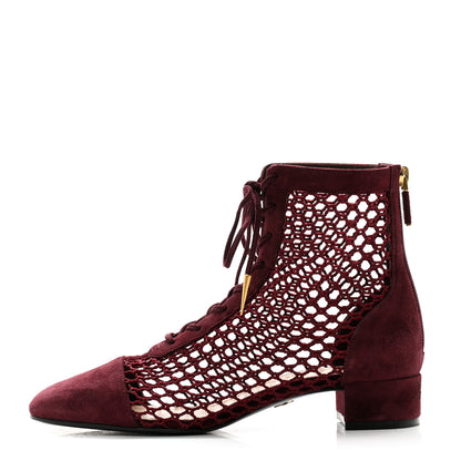 Christian Dior Suede Resille Naughtily-D 30mm Ankle Boots 35.5 Rouge Noir 1 of 9