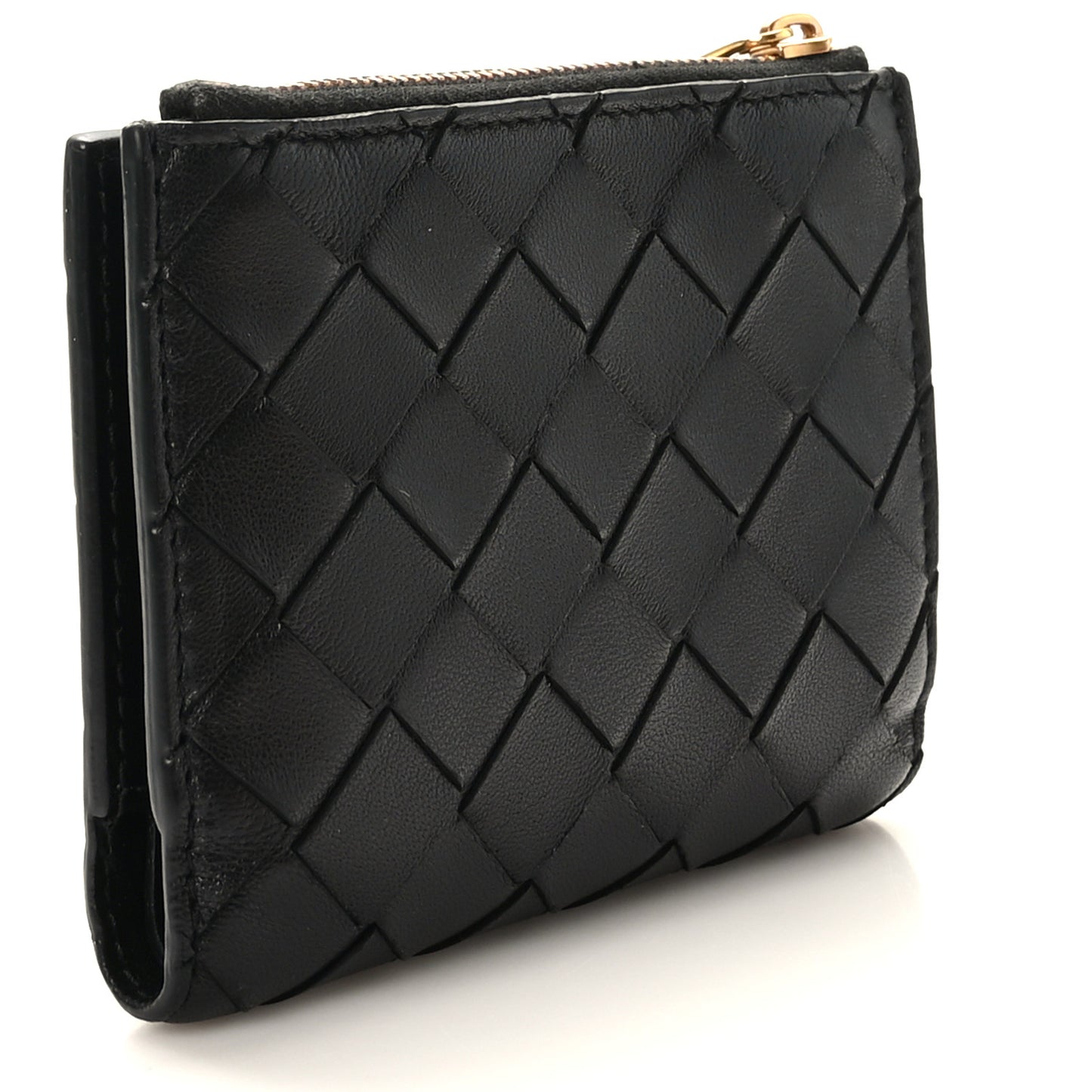 Nappa Intrecciato Small Bi-Fold Zip Wallet Black