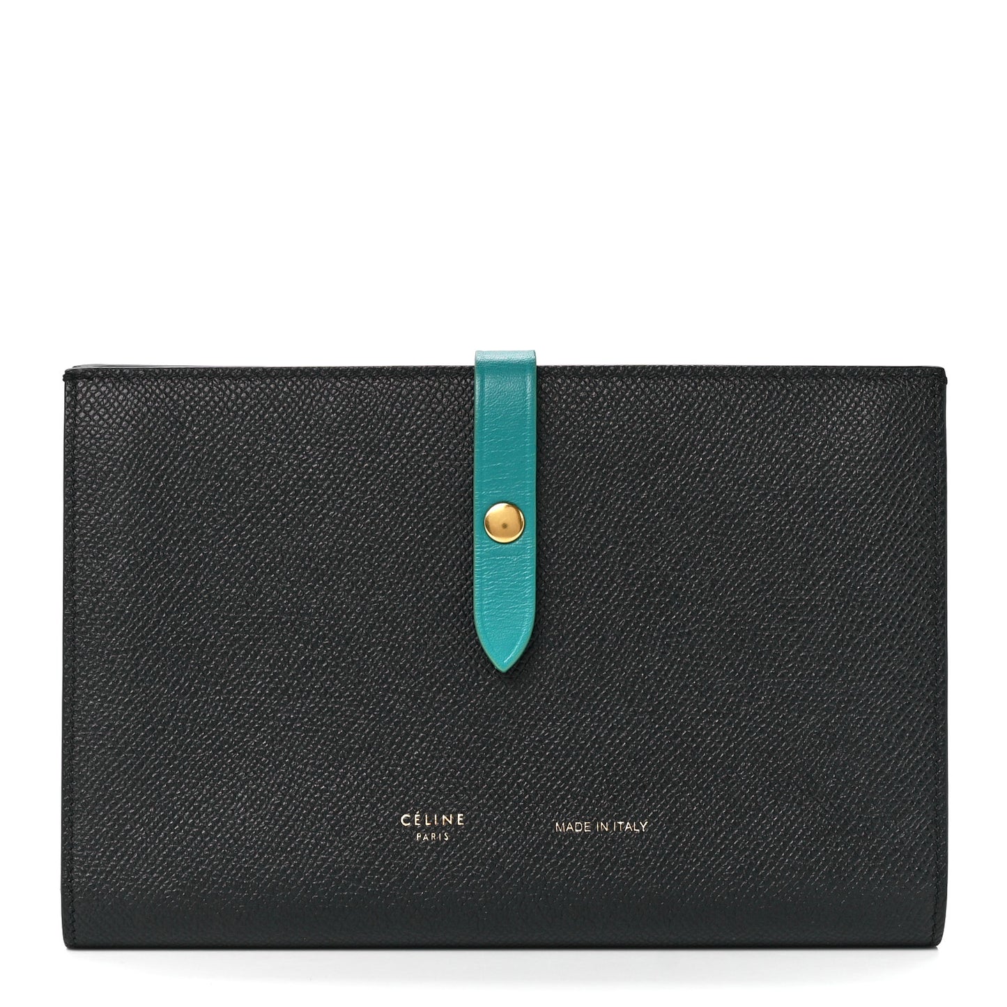 Grained Calfskin Large Multifunction Strap Wallet Black Cactus