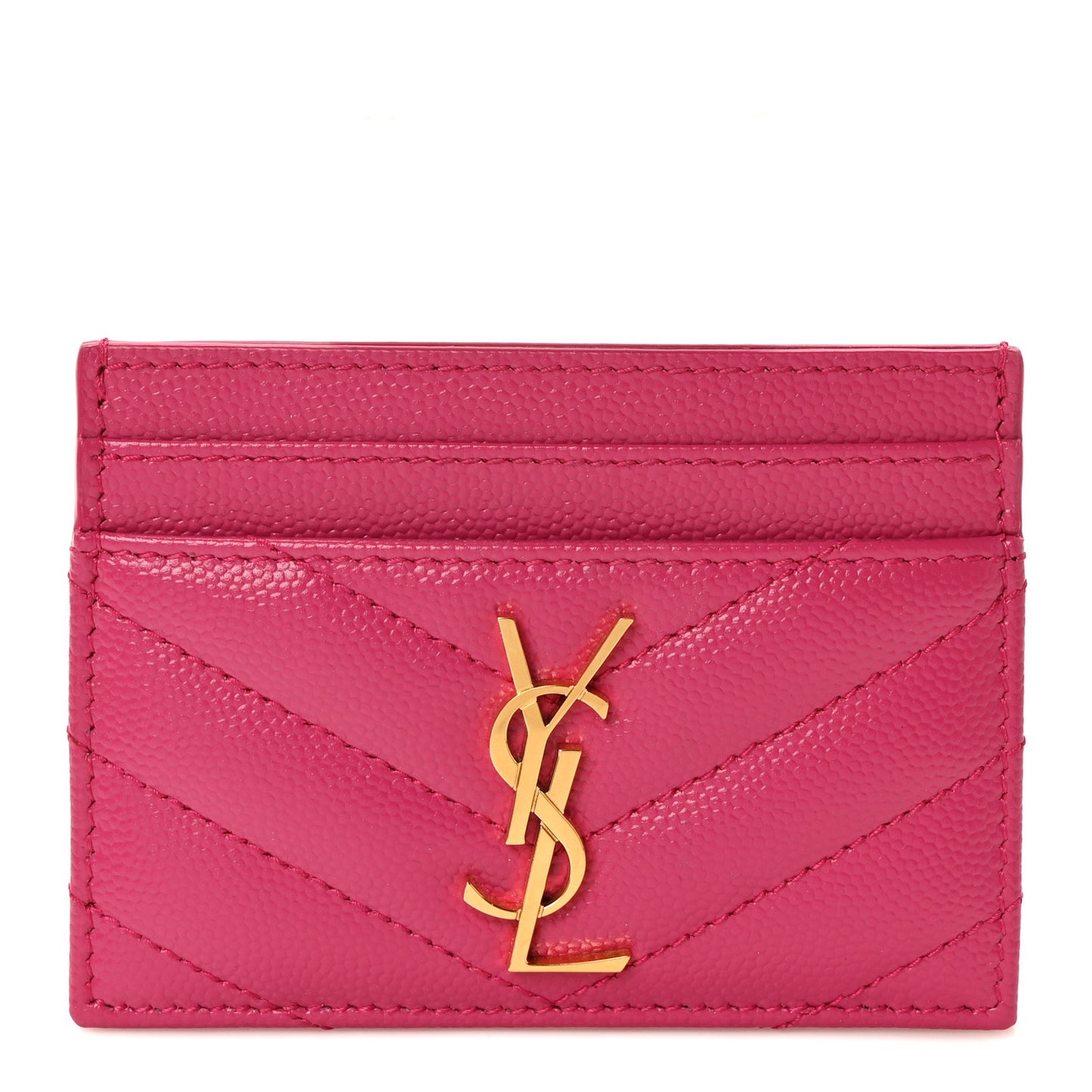 Grain De Poudre Matelasse Chevron Monogram Credit Card Case Fresh Fuxia