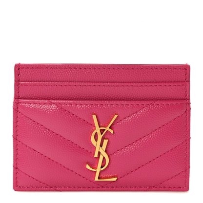 Saint Laurent Grain De Poudre Matelasse Chevron Monogram Credit Card Case Fresh Fuxia 1 of 7