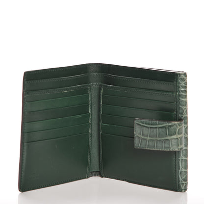 Gucci Crocodile Metal Bar French Flap Wallet Green 5 of 9