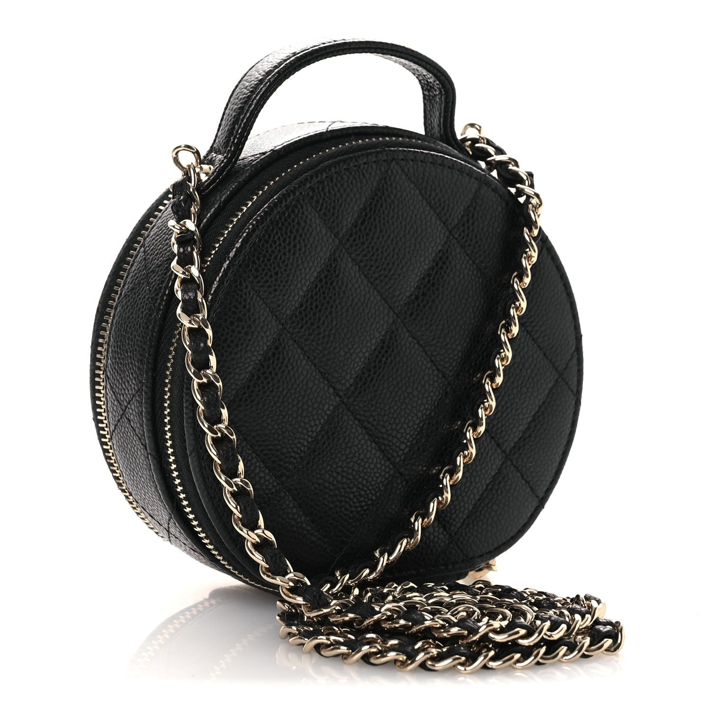 Caviar Quilted Round Handle With Care Vanity With Chain Black