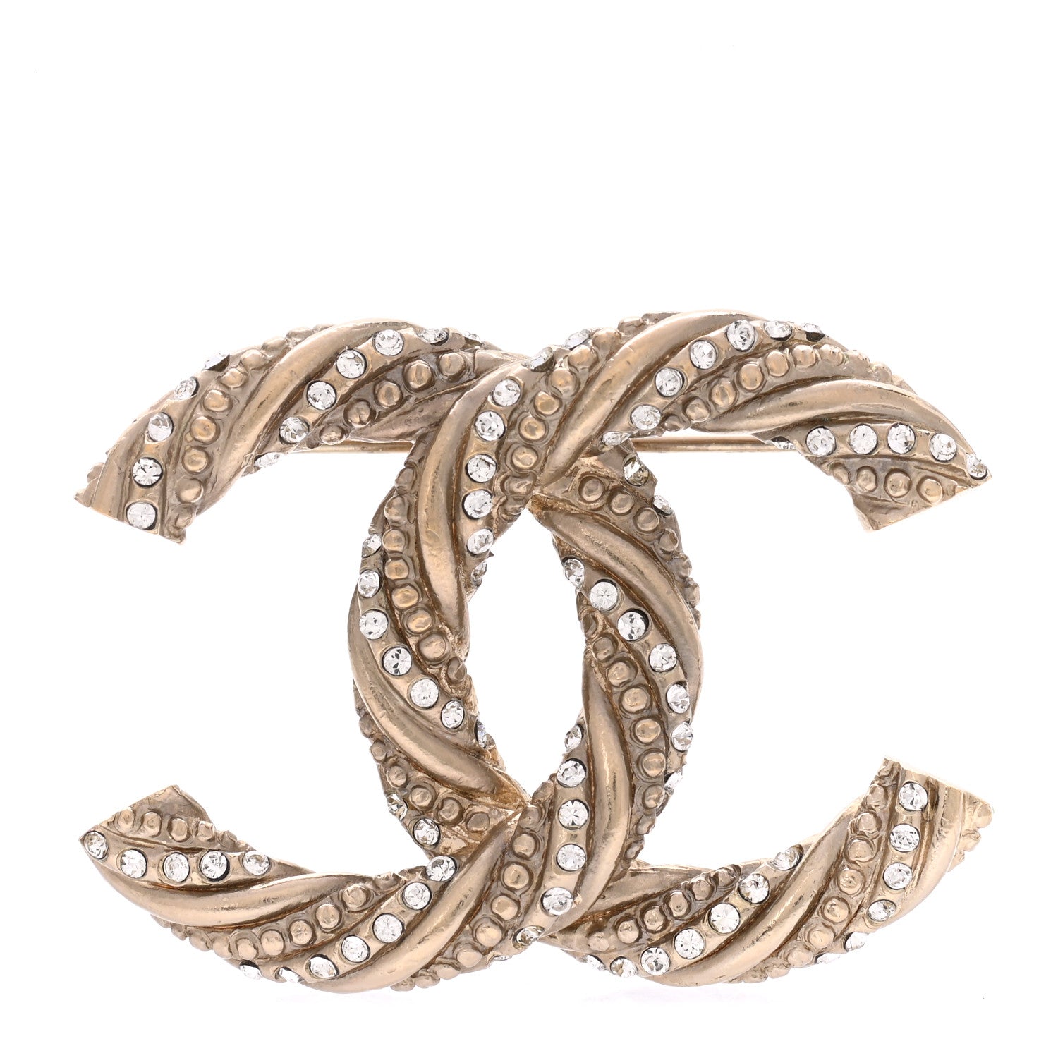 Chanel Crystal Twisted CC Brooch Light Gold 1 of 5