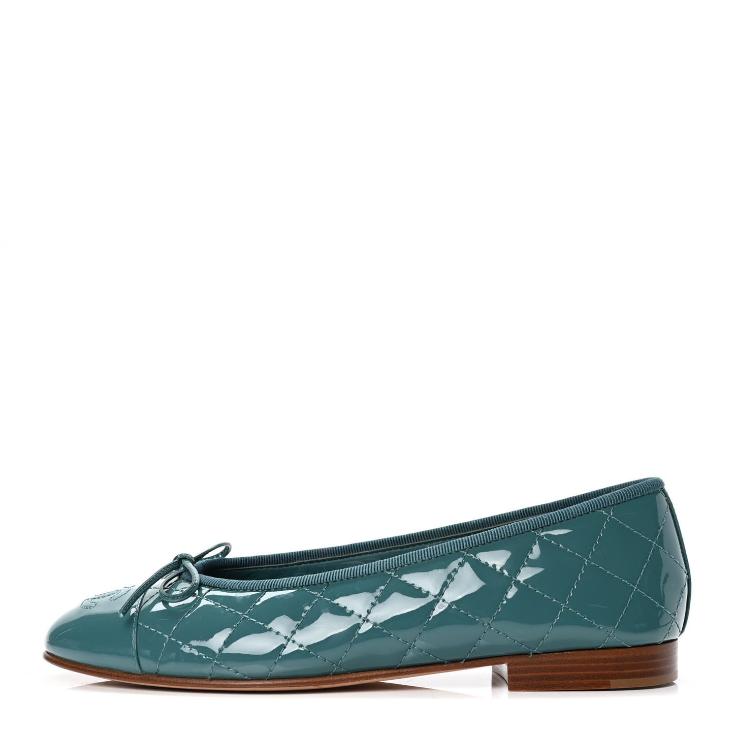 Patent Calfskin Quilted Cap Toe CC Ballerina Flats 37 Turquoise