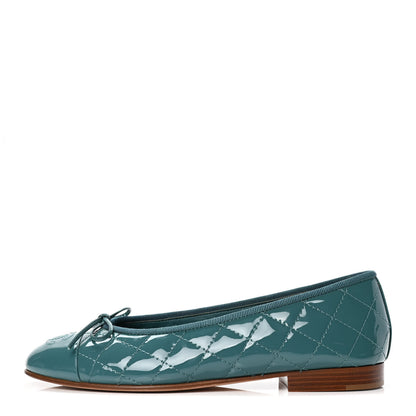 Chanel Patent Calfskin Quilted Cap Toe CC Ballerina Flats 37 Turquoise 1 of 4