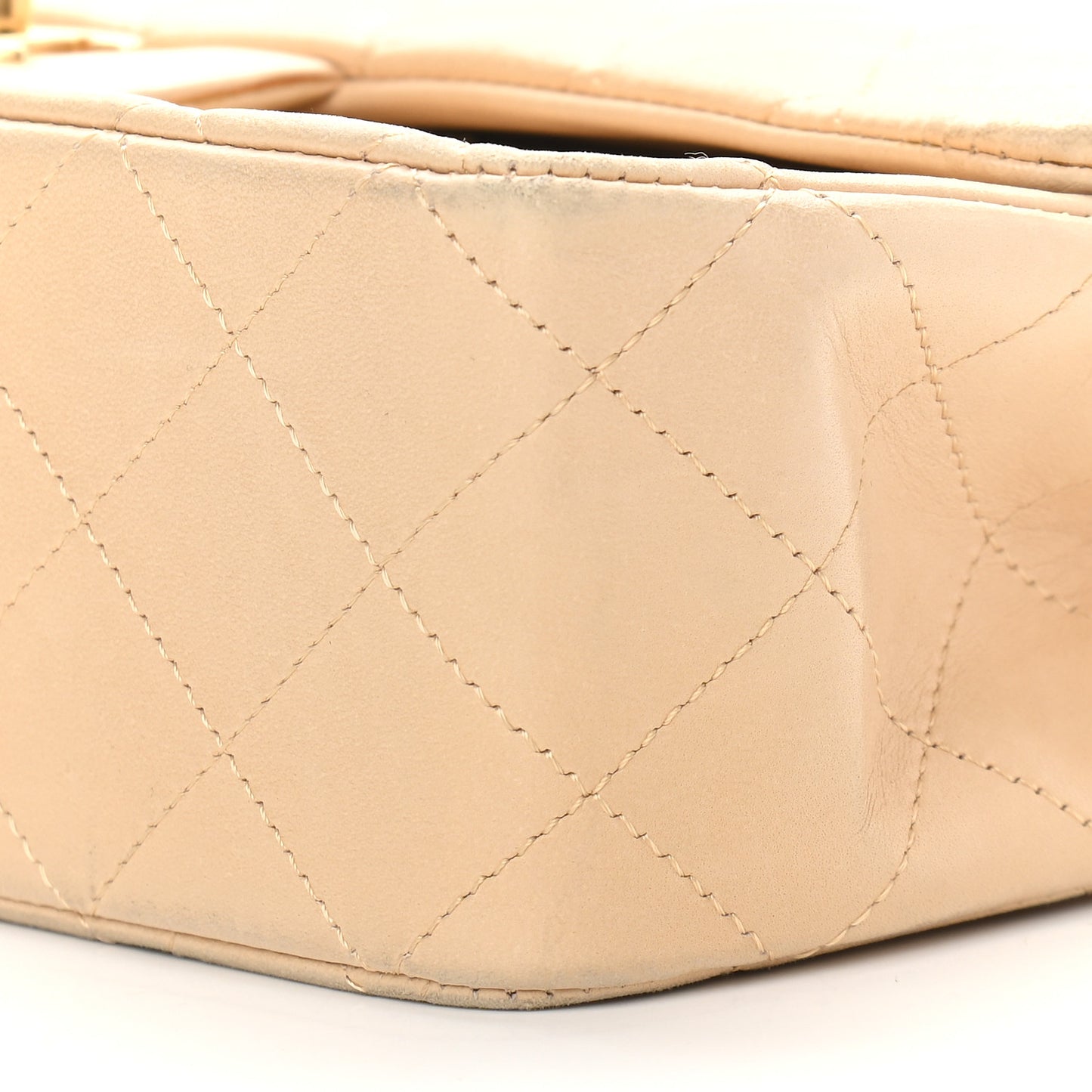 Lambskin Quilted Medium Double Flap Beige