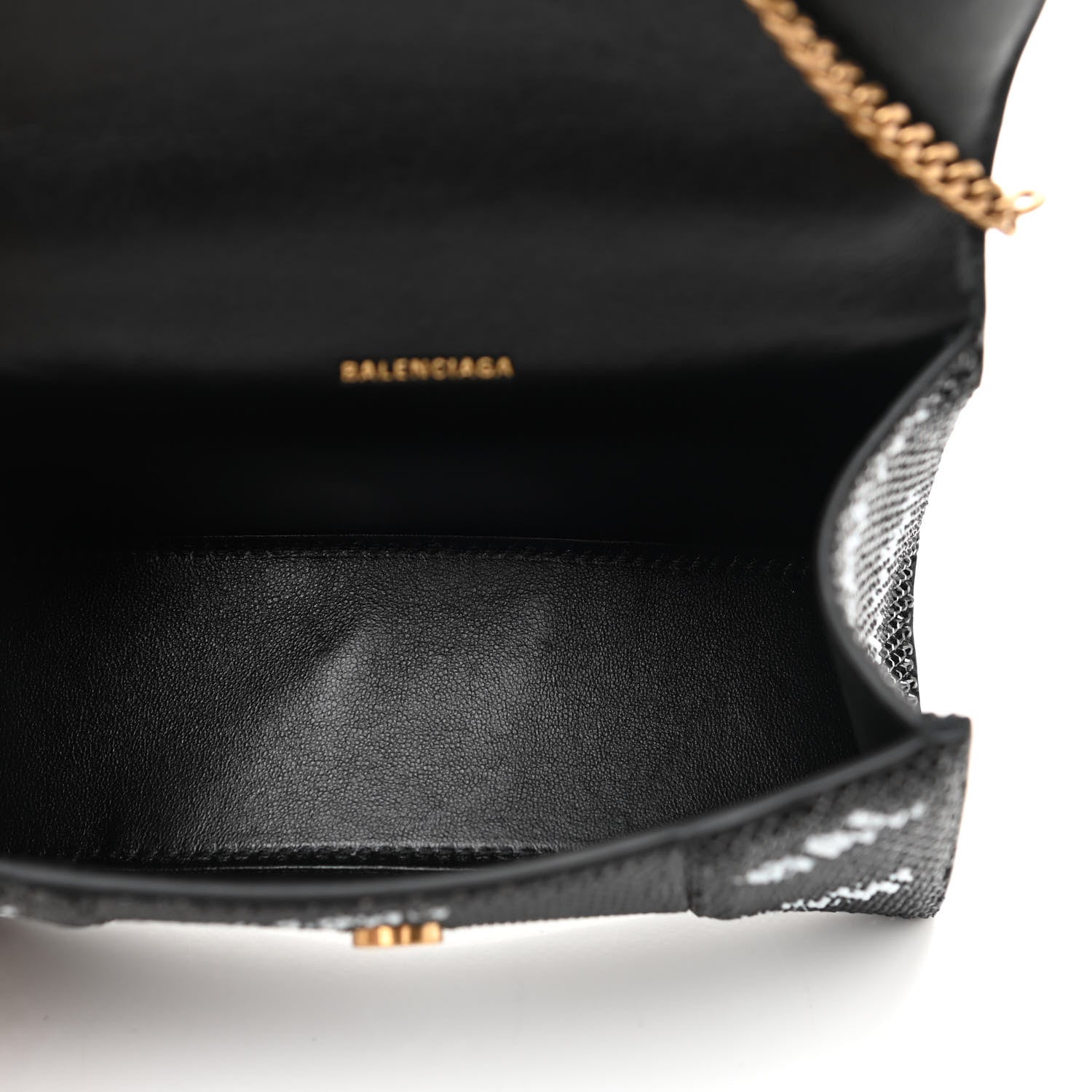 Balenciaga Strass Suede Allover Logo Hourglass Top Handle Bag XS with Chain Black White 5 of 10