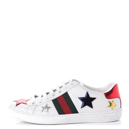 Gucci Calfskin Ayers Web Star Embroidered Womens Ace Sneakers 37.5 White Multi 1 of 9