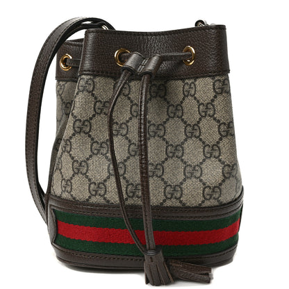 Gucci GG Supreme Monogram Web Mini Ophidia Bucket Bag Brown 1 of 9
