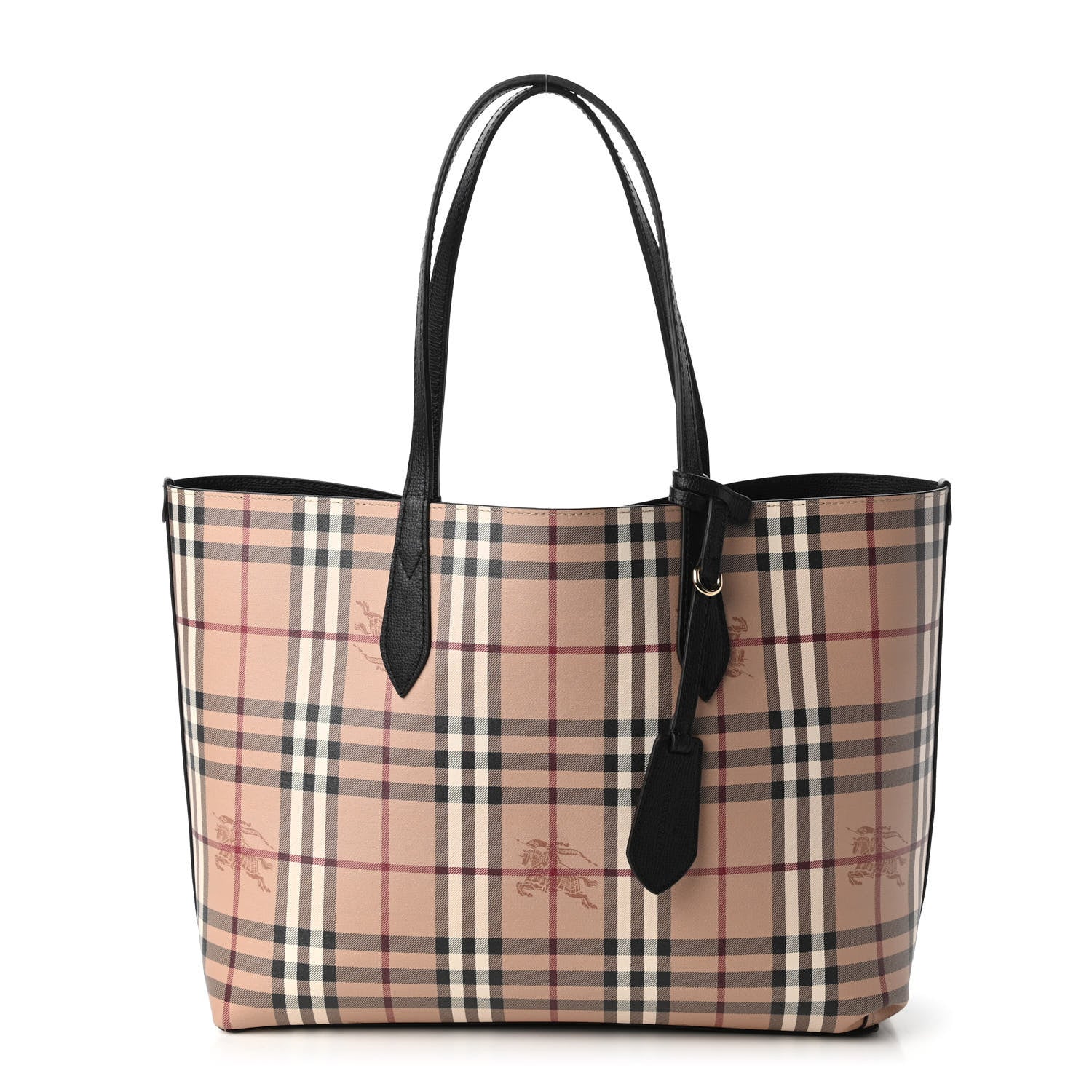 Burberry Grainy Calfskin Haymarket Check Medium Reversible Tote Black 10 of 16