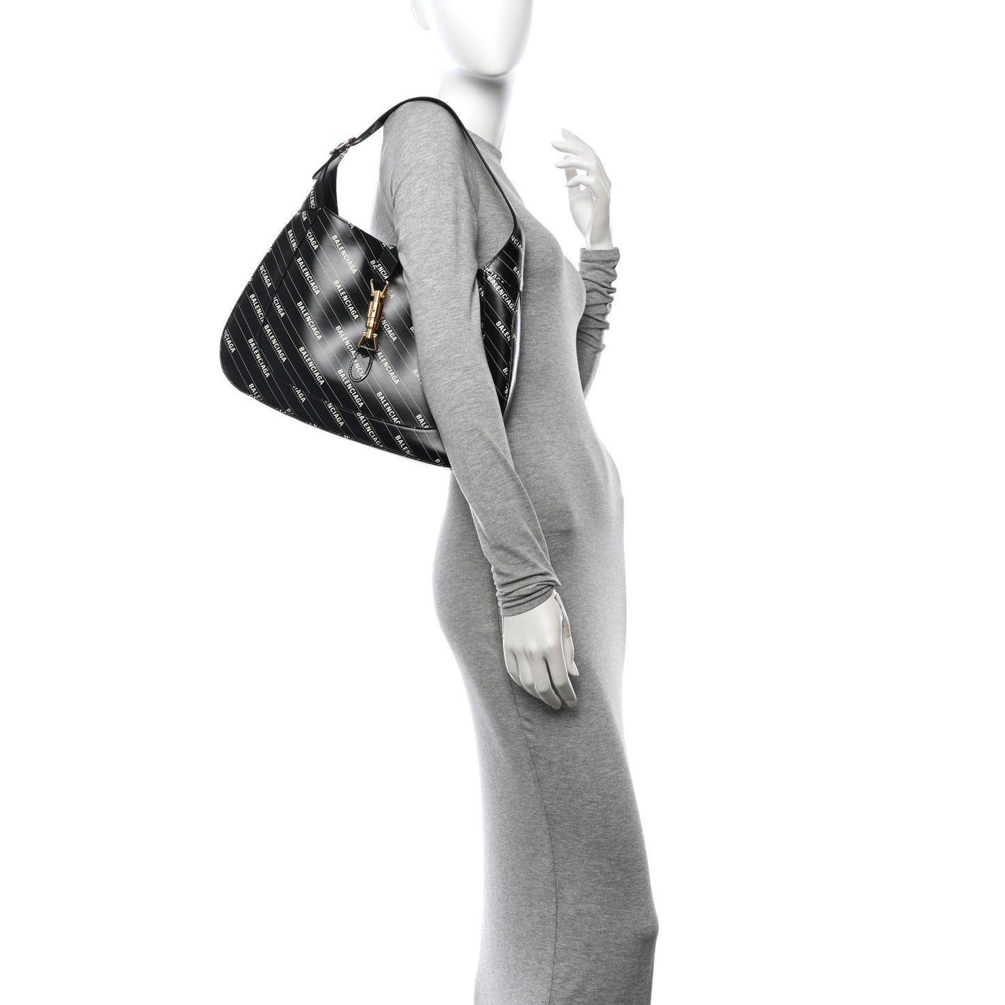 X BALENCIAGA Calfskin Logo Print Medium Jackie 1961 Hobo Black