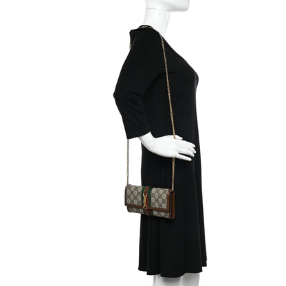 Gucci GG Supreme Monogram Azalea Calfskin Web Jackie 1961 Chain Wallet Beige Ebony Brown Sugar 2 of 13