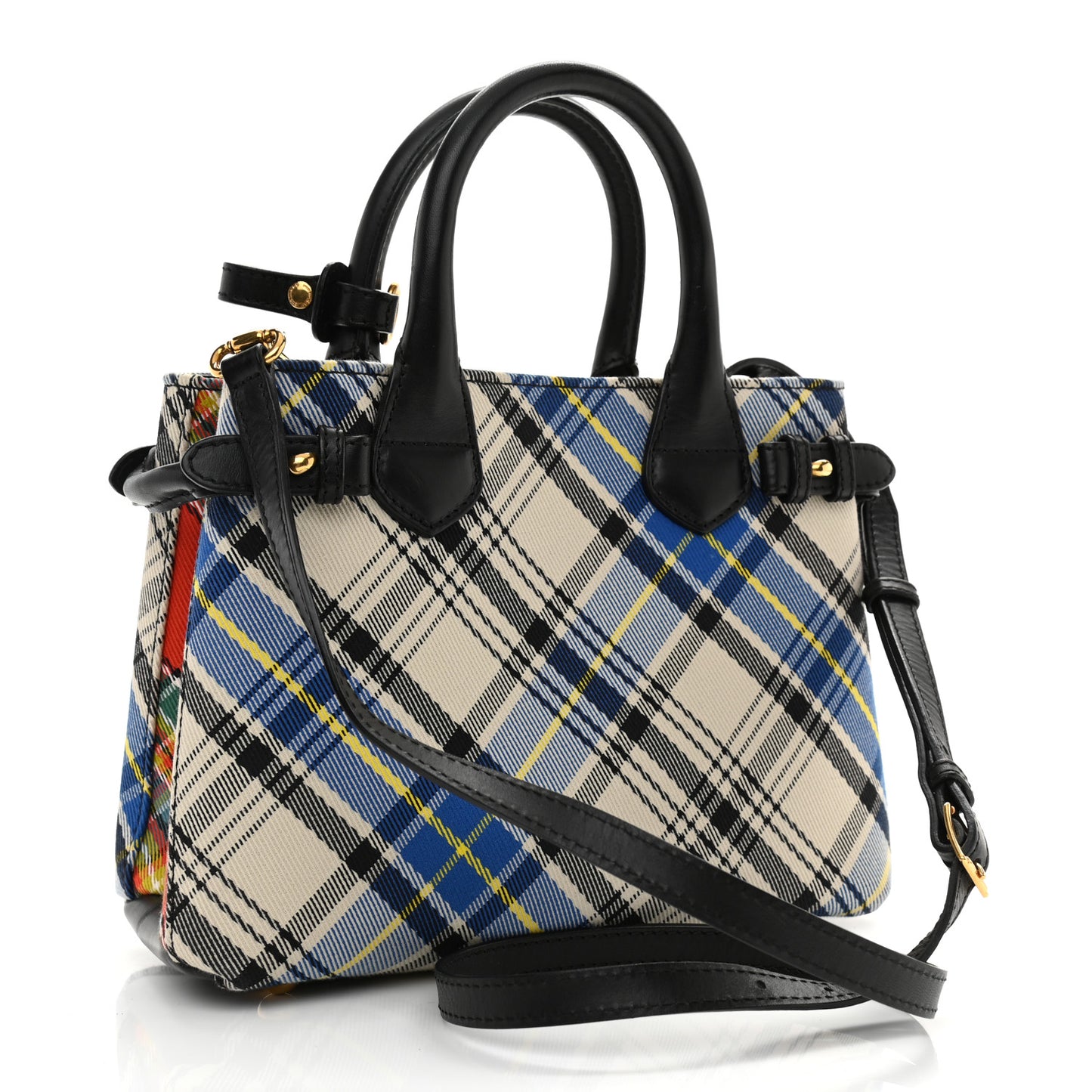 Tartan Mix Small Banner Tote Blue White