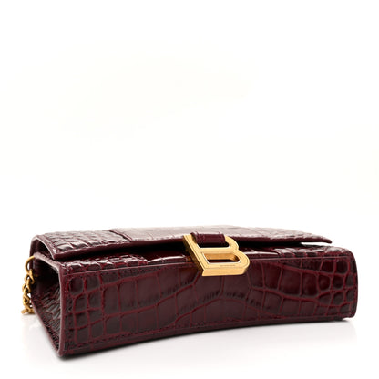 Balenciaga Shiny Calfskin Crocodile Embossed Hourglass Chain Bag Dark Red 4 of 11